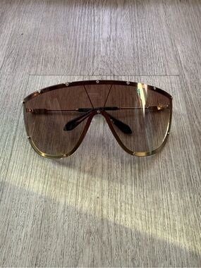 quay australia on set brown & gold oversizedwrap shield sunglasses eyewear NEW